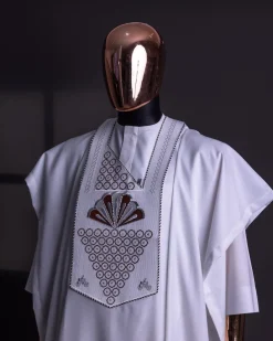A White, scattered pointed zeros with keke Elemu embroidery details agbada