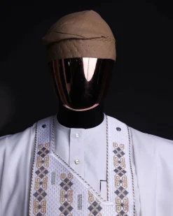 A white, shattered interwoven embroidery with Swarovski stones details agbada