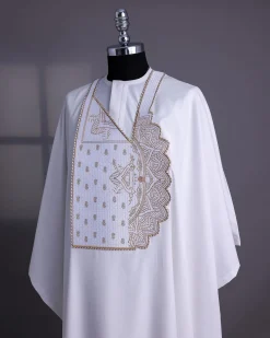 A White, Sided Pagoda Embroidery Details Agbada