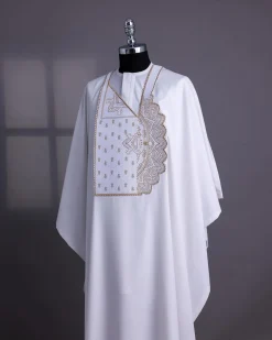 A White, Sided Pagoda Embroidery Details Agbada