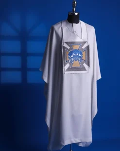 A White, “Skulls Bones” Embroidery Details Agbada
