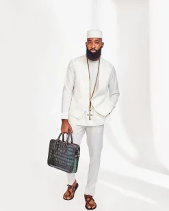A White Slide-Neck African Kaftan, Jacquard Jacket, Trench