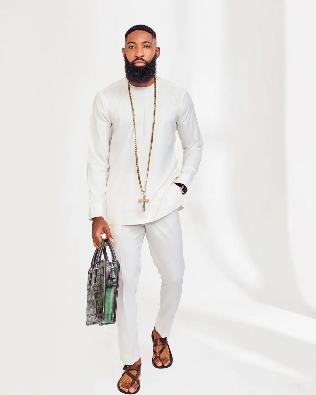 A White Slide-Neck African Kaftan, Jacquard Jacket, Trench