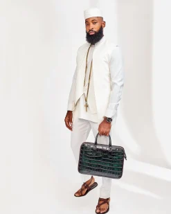 A White Slide-Neck African Kaftan, Jacquard Jacket, Trench
