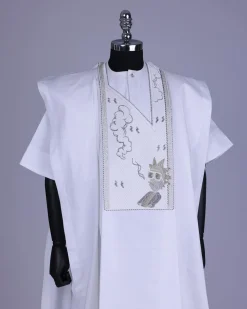 A White, Smoke And Gin Gang Embroidery Details Agbada