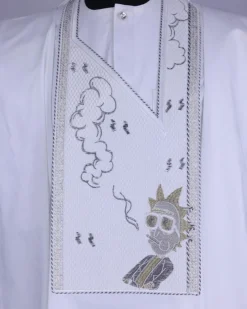 A White, Smoke And Gin Gang Embroidery Details Agbada