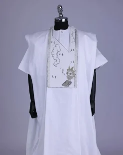 A White, Smoke And Gin Gang Embroidery Details Agbada