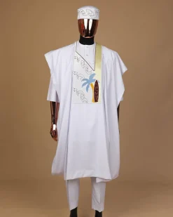 A White, summer time and splashed metallic wire embroidery details agbada