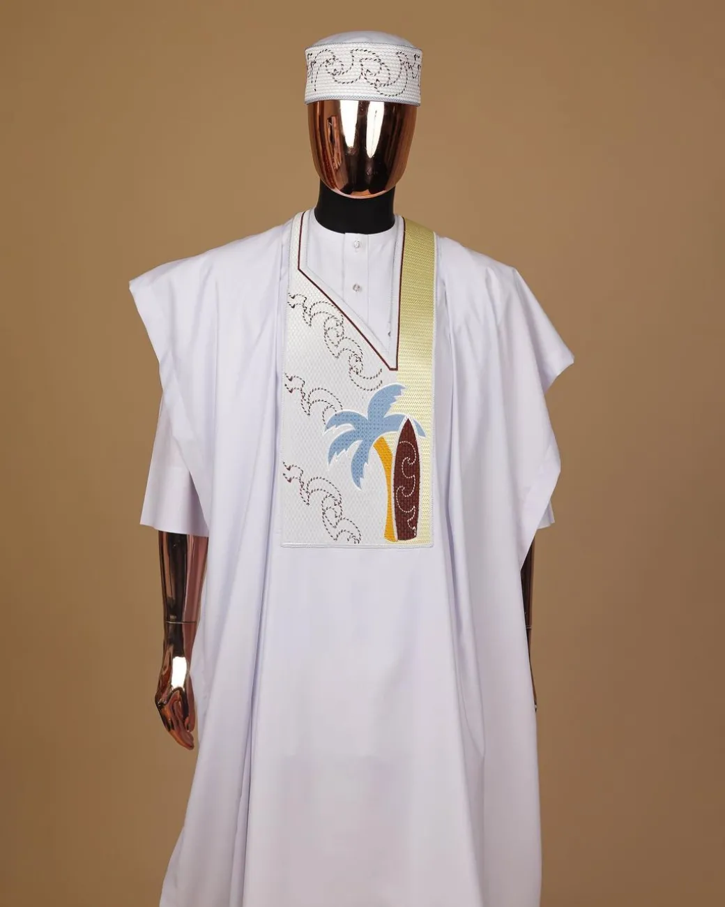 A White, summer time and splashed metallic wire embroidery details agbada