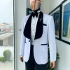A White With Black Velvet Shawl Lapel Tuxedo Suit