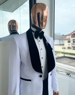 A White With Black Velvet Shawl Lapel Tuxedo Suit