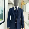 A Windowpane Check, Navy Blue – Nobility – “Board Room” Peak Lapel Suit