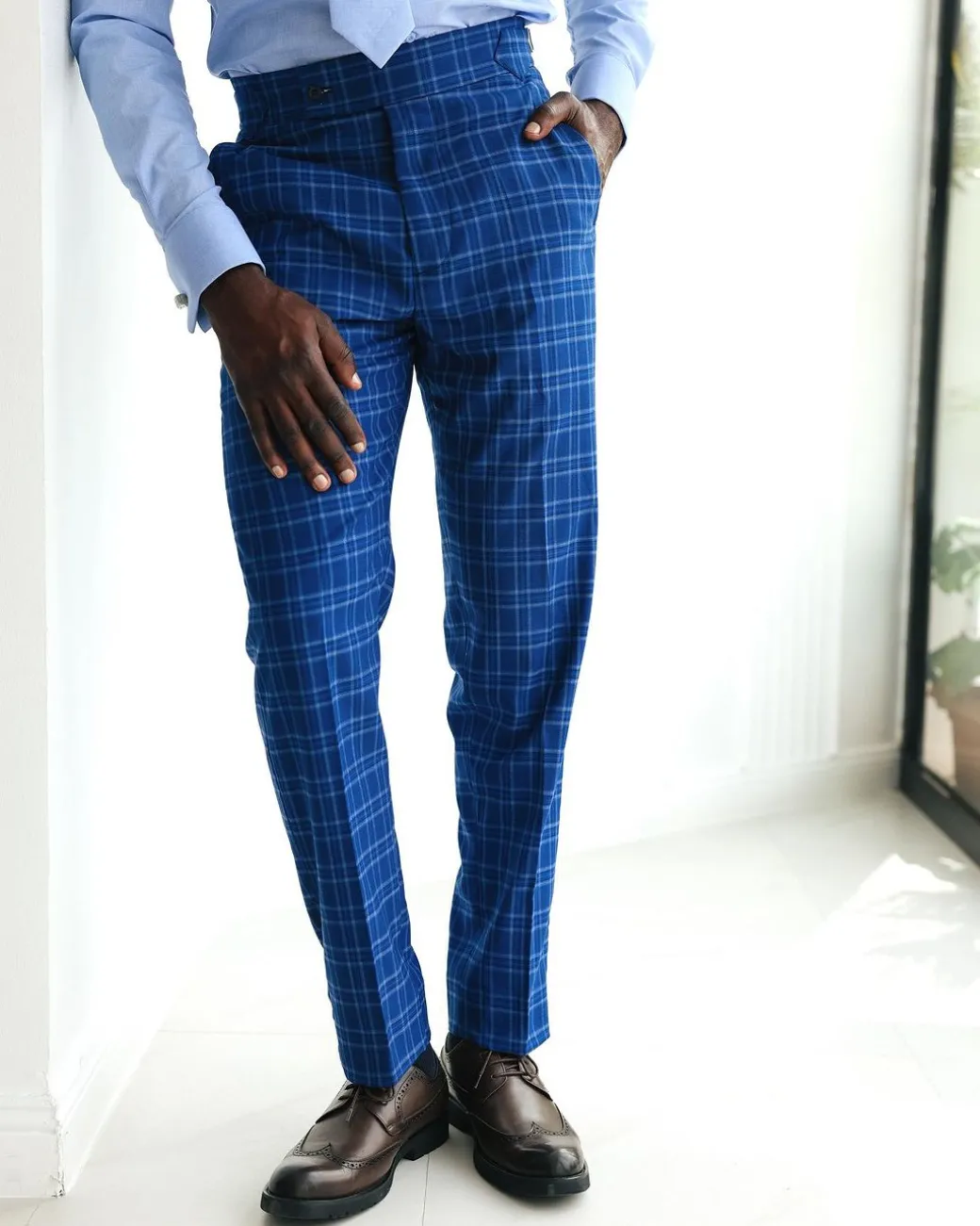 A Windowpane Relayed And Inverted Check Pant Trousers