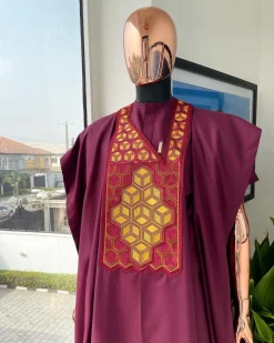 A Wine, Precision 3D Imagery Embroidery Agbada