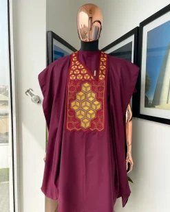 A Wine, Precision 3D Imagery Embroidery Agbada