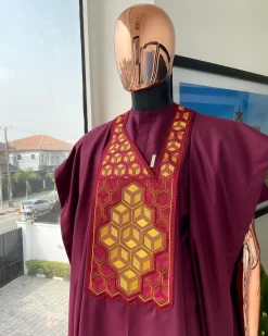 A Wine, Precision 3D Imagery Embroidery Agbada