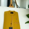 A Yellow, embroidery front flap, and patch pocket detail African traditional senator Kaftan native.