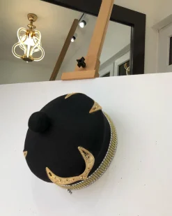 African IBO Black Royal Traditional Hat With Gold Swarovsky Adornment