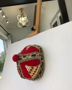 African IBO Red Royal Traditional Hat With Gold Adornment