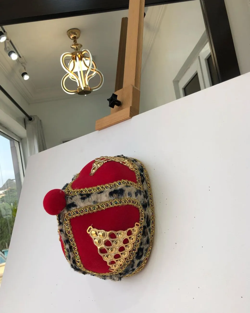 African IBO Red Royal Traditional Hat With Gold Adornment