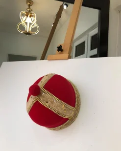 African IBO Red Royal Traditional Hat With Gold Adornment