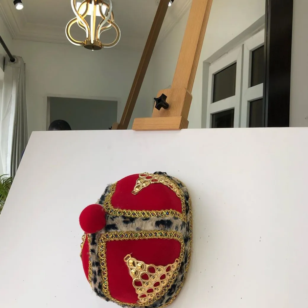 African IBO Red Royal Traditional Hat With Gold Adornment
