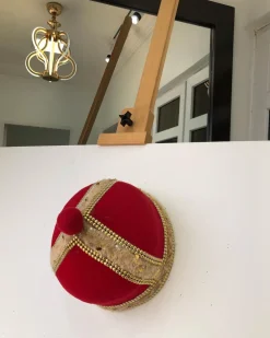 African IBO Red Royal Traditional Hat With Gold Adornment