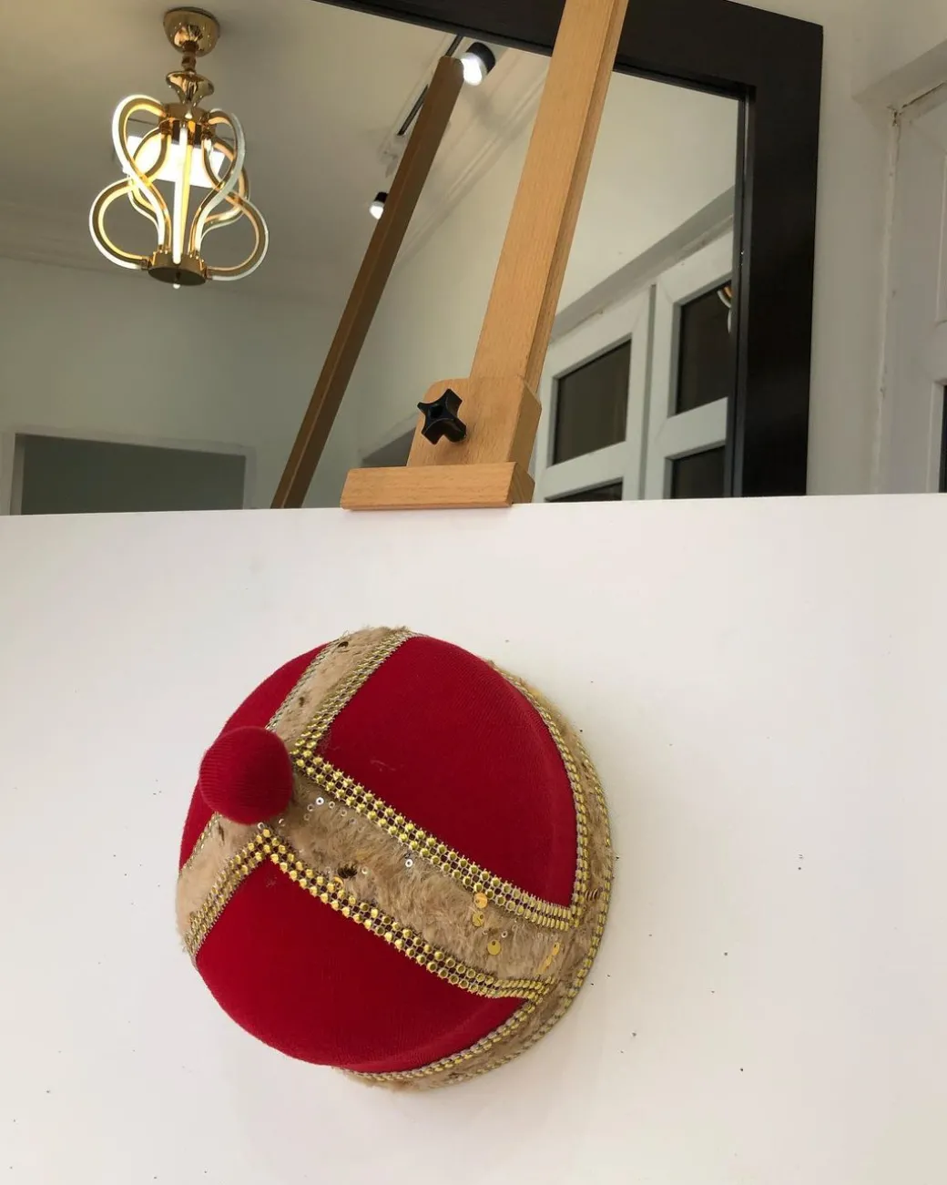 African IBO Red Royal Traditional Hat With Gold Adornment