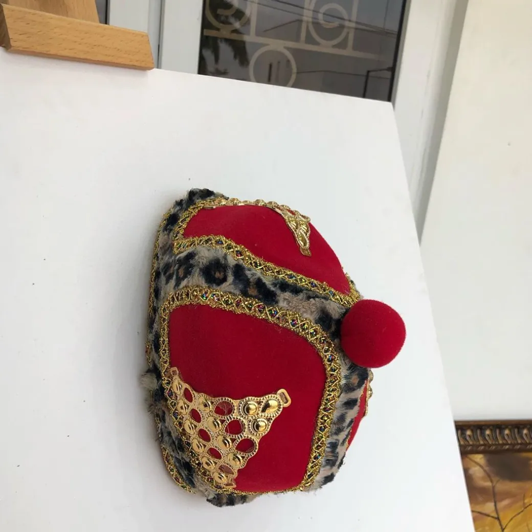 African IBO Red Royal Traditional Hat With Gold Adornment
