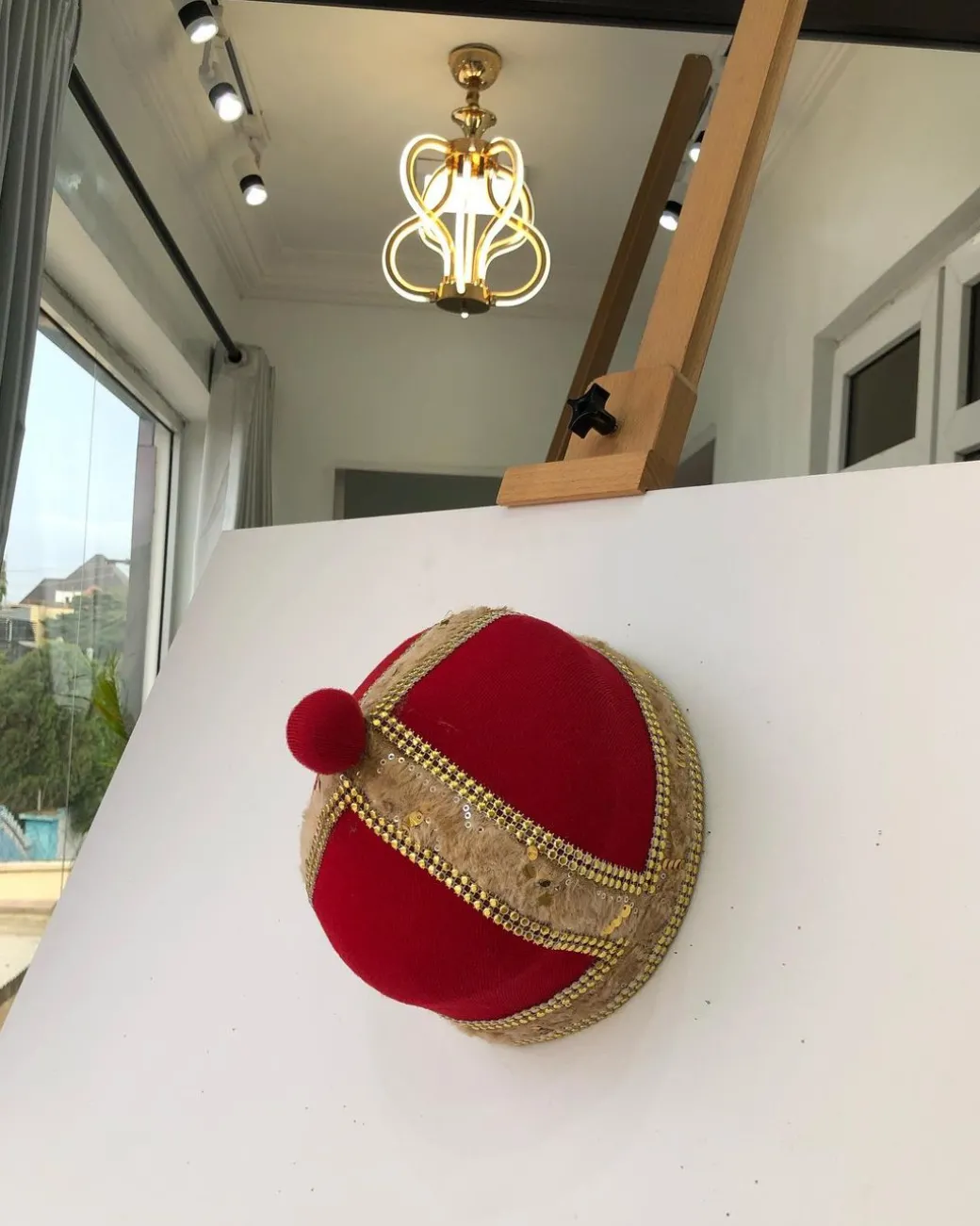 African IBO Red Royal Traditional Hat With Gold Adornment