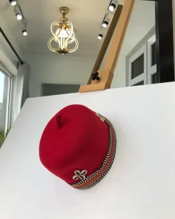 African IBO Red Traditional Hat With Gold Adornment