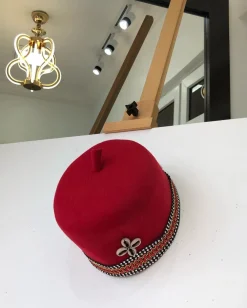 African IBO Red Traditional Hat With Gold Adornment