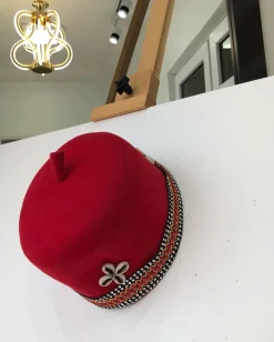 African IBO Red Traditional Hat With Gold Adornment