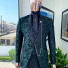 A Green Floral Jjacquard “LT” Front Cut Tuxedo Suit