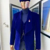 An admiral blue “peaky blinders” soaked Italian velvet shawl lapel suit