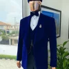 An admiral blue “peaky blinders” soaked Italian velvet shawl lapel suit