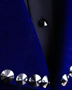 An Admiral Blue velvet shawl lapel tuxedo suit, laced with jet hematite Swarovski stones