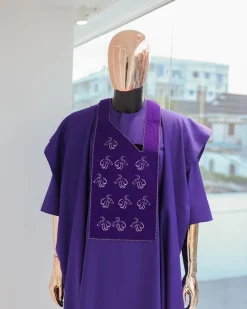 An Aesthetic purple, “Agbo Ileya – Ramadan ” embroidery details Agbada
