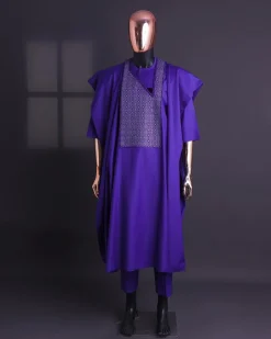 An Aesthetic purple, “Connected circled” embroidery details Agbada.