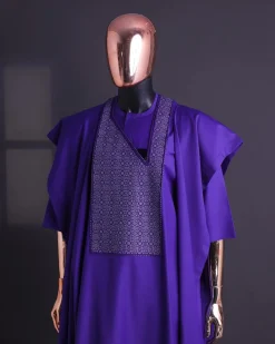 An Aesthetic purple, “Connected circled” embroidery details Agbada.