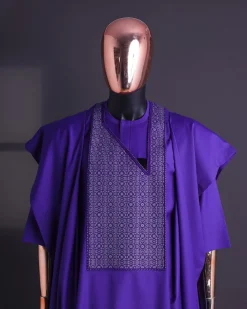 An Aesthetic purple, “Connected circled” embroidery details Agbada.