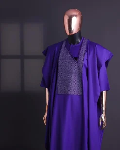 An Aesthetic purple, “Connected circled” embroidery details Agbada.