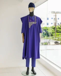 An Aesthetic purple, mazed square, 1/4 embroidery details agbada