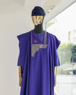An Aesthetic purple, mazed square, 1/4 embroidery details agbada