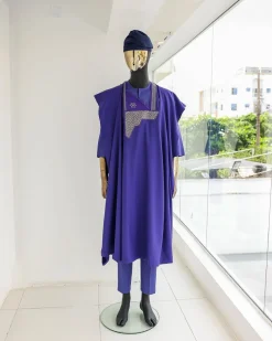 An Aesthetic purple, mazed square, 1/4 embroidery details agbada