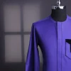 An Aesthetic purple, patterned pocket with velvet details, 3/4 sleeve African senator kaftan native.
