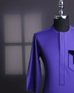 An Aesthetic purple, patterned pocket with velvet details, 3/4 sleeve African senator kaftan native.