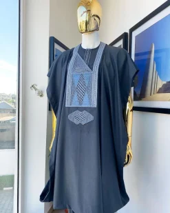 An Anchor Grey interconnected embroidery details agbada