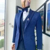 An Aquarium Pattern Navy Blue Peak Lapel Jacquard Suit.