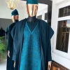 An Army Green, monochrome square studded Swarovski stone embroidery agbada